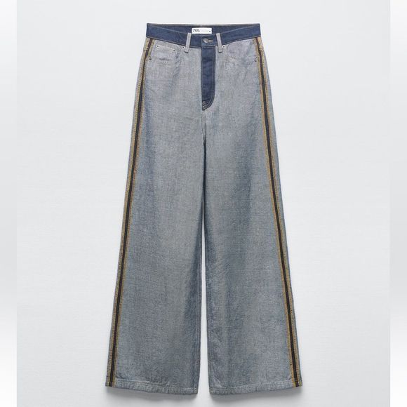 ZARA HIGH-RISE INSIDE OUT DENIM JEANS PANT BLUE 6186/048/143/11 - Picture 4 of 6